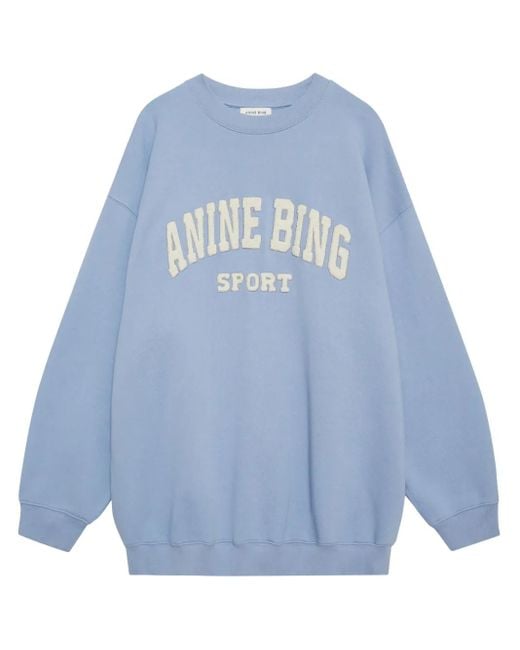 Anine Bing Blue Embroidered-Logo Organic Cotton Sweatshirt