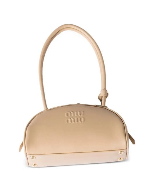 Miu Miu Natural Beau Embossed-Logo Leather Shoulder Bag