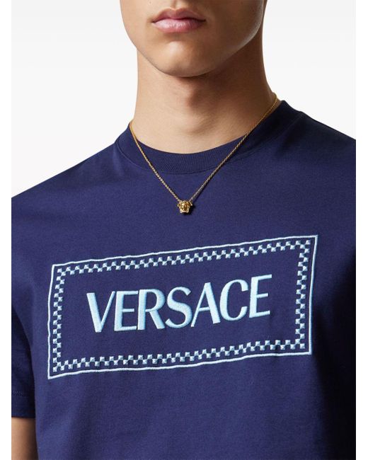 Versace Katoenen T-shirt Met Logoprint in het Blue voor heren