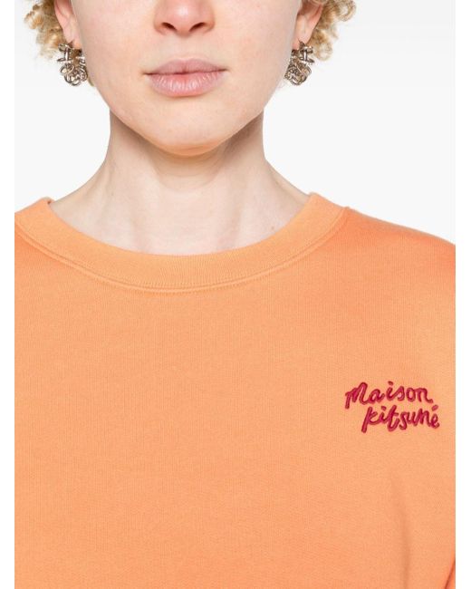 Logo-embroidered cotton sweatshirt Maison Kitsuné en coloris Orange