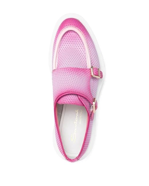 Santoni Pink Leather Double-Buckle Loafers