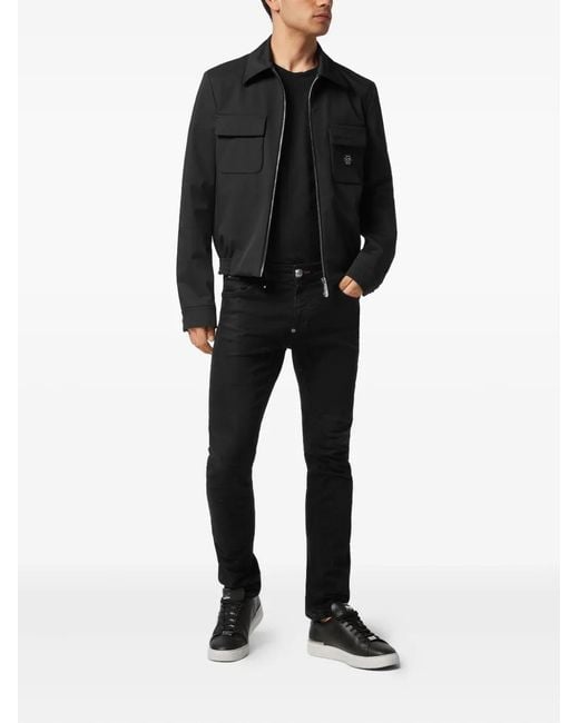 Philipp Plein Black Logo-Plaque Jacket for men