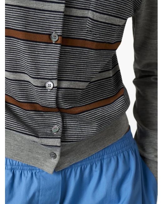 Miu Miu Gray Gestreifter Cardigan Mit Knöpfen