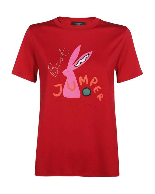 Weekend by Maxmara Red Rabbit-Print Cotton T-Shirt