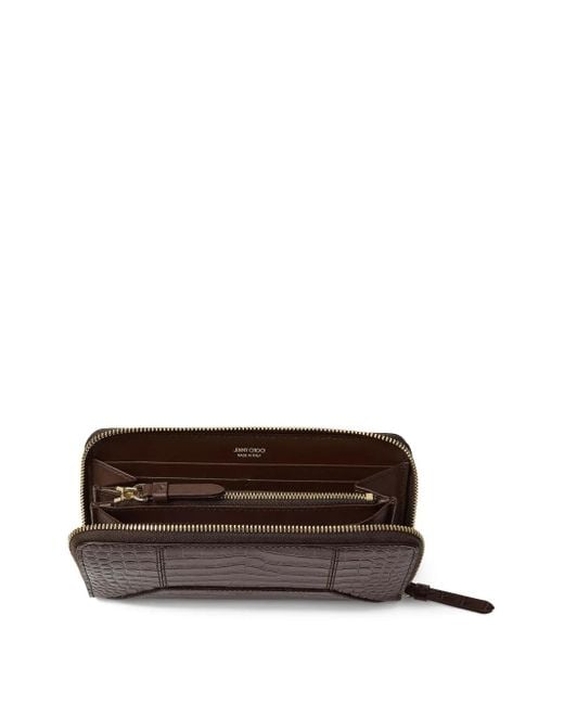 Jimmy Choo Brown Pippa Crocodile-Effect Zip-Around Wallet