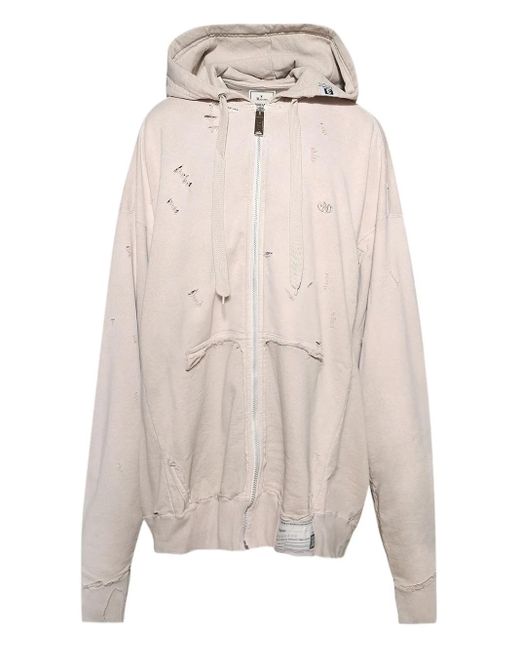 Maison Mihara Yasuhiro White Distressed Zip-Up Hoodie for men