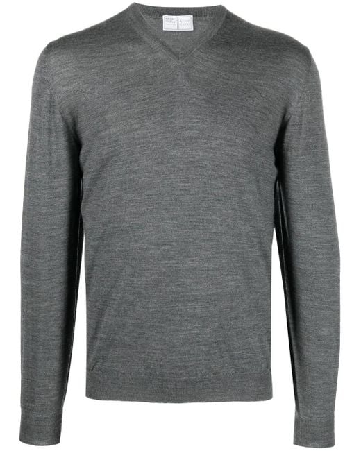 Fedeli Gray V-Neck Jumper for men