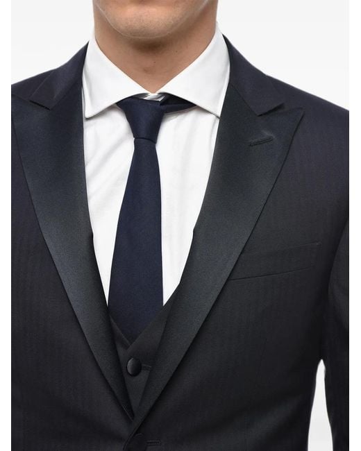 Corneliani Blue Satin Peak-Lapel Three-Piece Suit for men