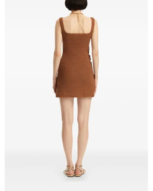 Oscar de la Renta Brown Minikleid Mit Gehäkelten Blumen