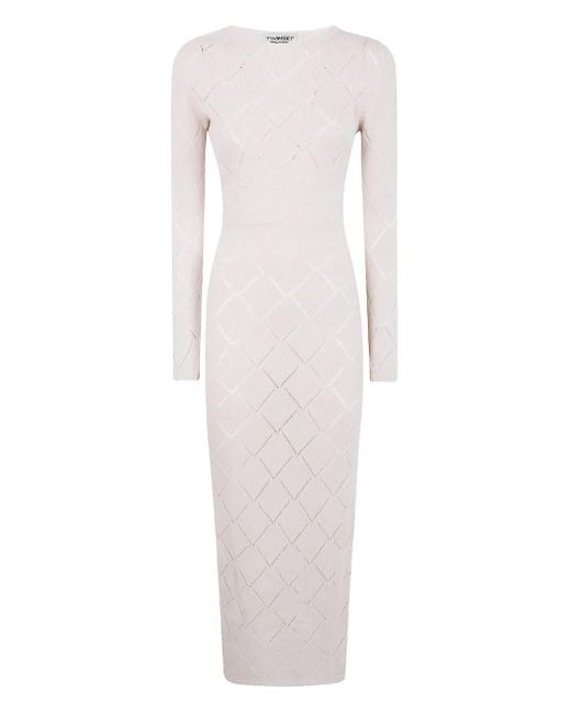 Twinset Diamond-pattern Knit Dress White