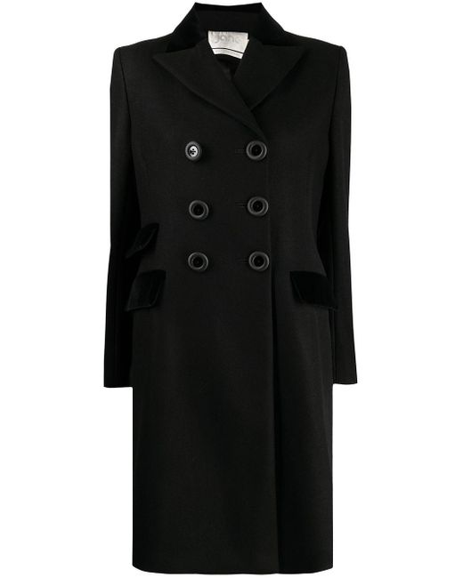 Jane Morgan Wool Blend Double Breasted Coat In Black Lyst 