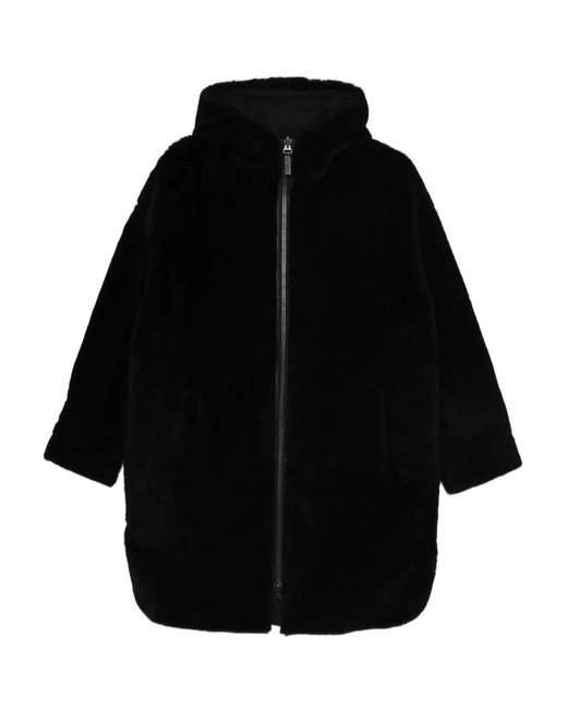 Yves Salomon Black Hooded Zip-Fastening Coat