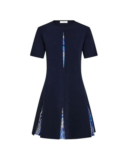 Ferragamo Blue Knit Dress With Rooster Print Inserts