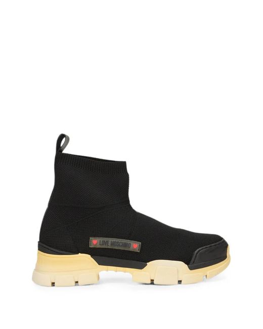 Moschino Black Logo-Patch Sock-Design Sneakers