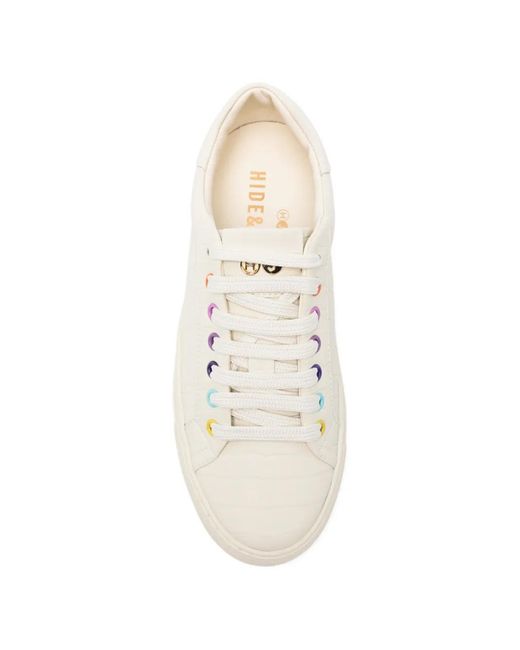 HIDE & JACK White Crocodile-Embossed Sneakers