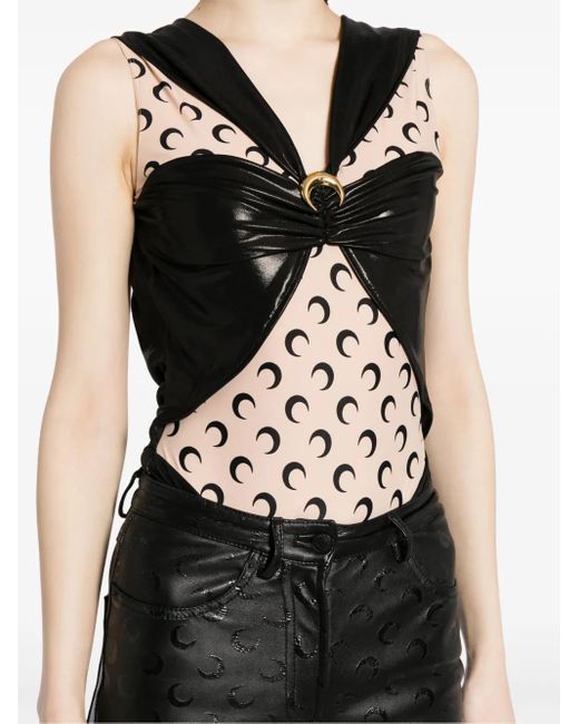 MARINE SERRE Black Logo-Print Bodysuit For Ss24