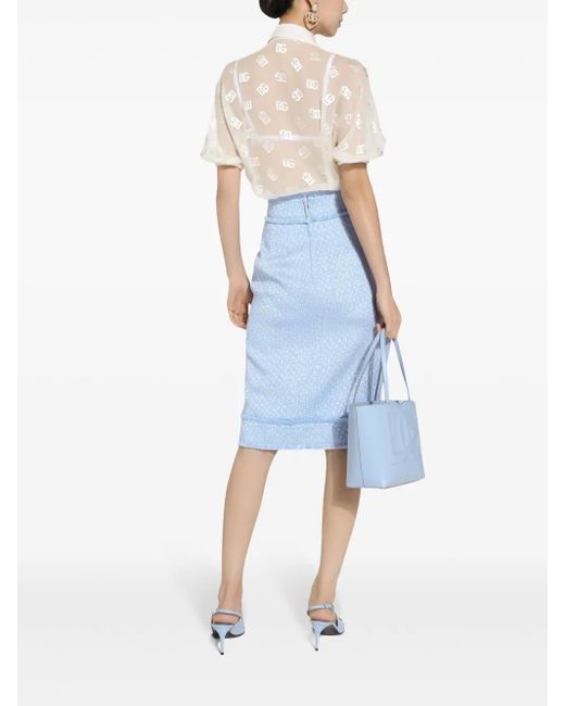 Dolce & Gabbana Blue Dna Appliqué-Logo Tweed Straight Skirt