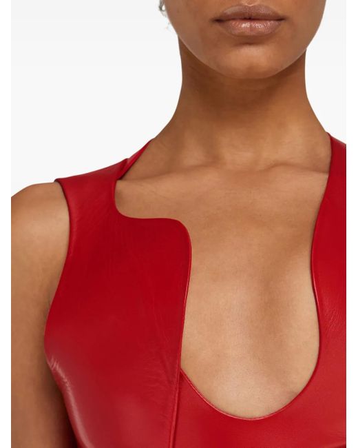 Ferragamo Red Cutaway Leather Mini Dress