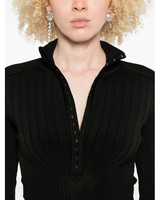 Mugler Black Ribbed Mock-Neck Sweater