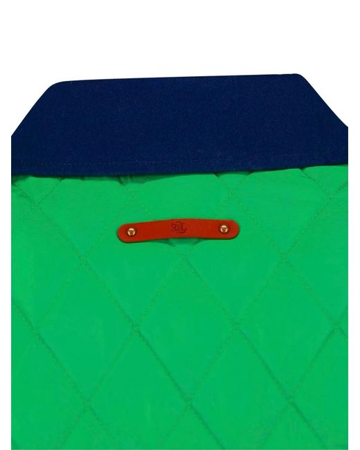 Ralph Lauren Green Twill-Trim Diamond-Quilted Jacket