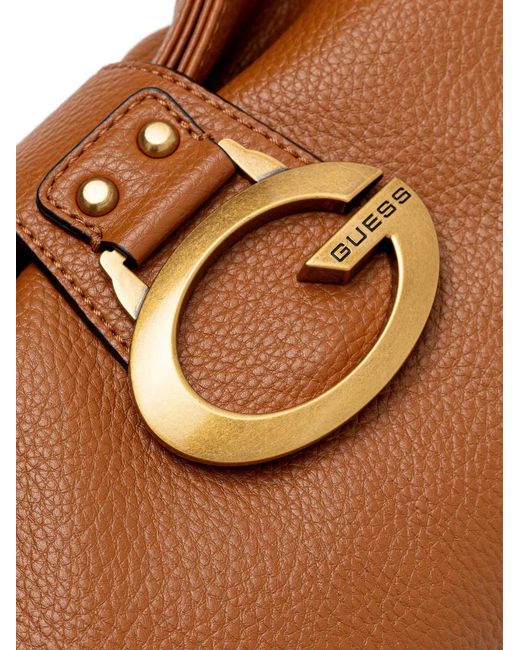 Guess Brown Camden Logo-Plaque Pebbled Midi Shoulder Bag