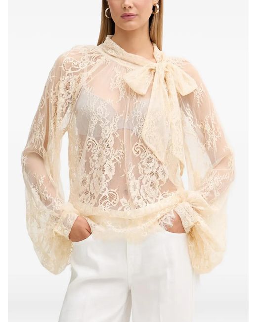 ViCOLO Natural Bow-Detail Floral-Lace Blouse