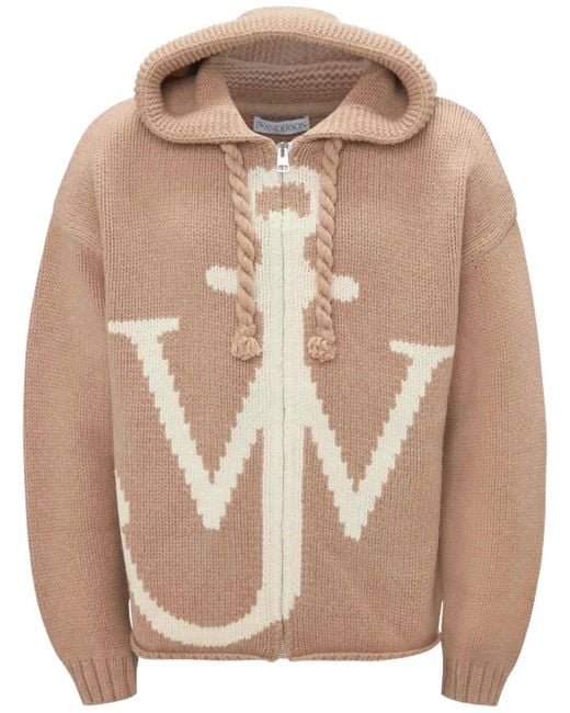 J.W. Anderson Natural Anchor-Print Zip-Up Hoodie