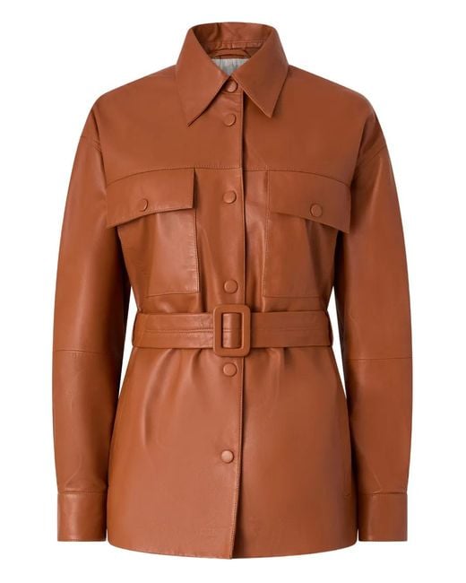 Pinko Brown Belted Leather Jacket