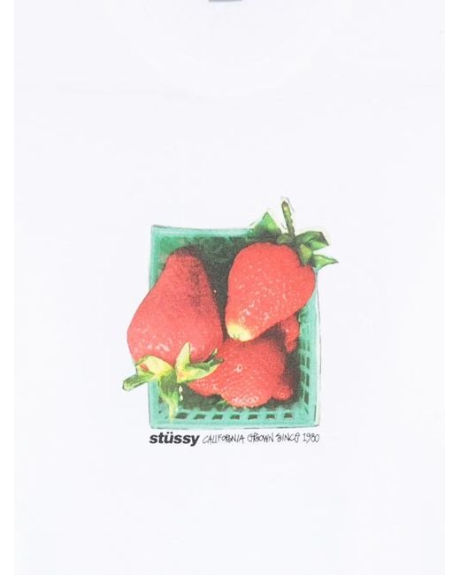 Stussy White Strawberry-Print T-Shirt for men