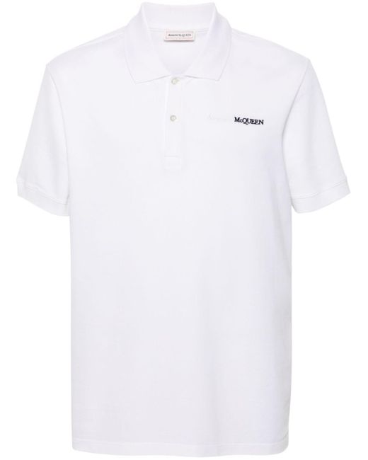 Alexander McQueen White Logo-Embroidered Cotton Polo Shirt for men