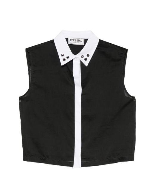 Iceberg Black Eyelet-Embellished Sleeveless Blouse