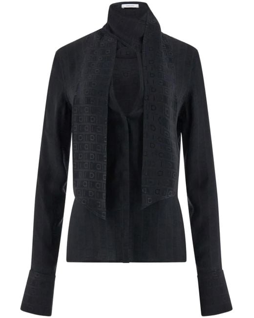 Ferragamo Blue Monogram Shirt With Sash Collar