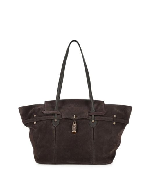 Borbonese Black Large Premiere Padlock-Detail Suede Tote Bag