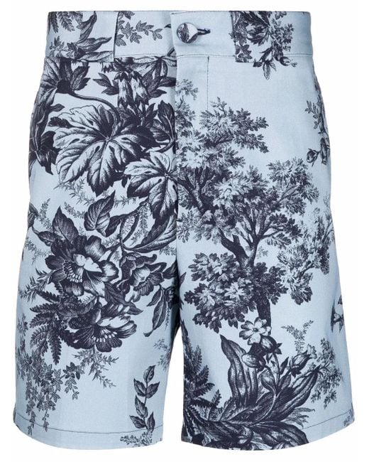Erdem Blue Floral-Print Bermuda Shorts for men