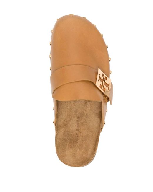 Tory Burch Brown Mellow Logo-Plaque Leather Mules