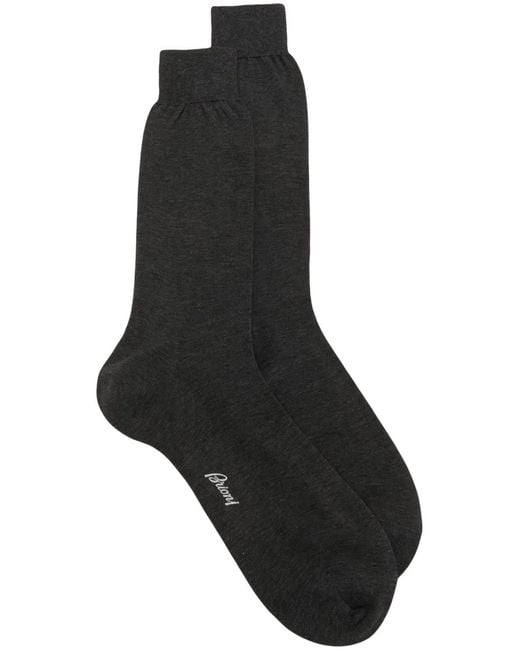 Brioni Black Intarsia-Logo Cotton Socks for men
