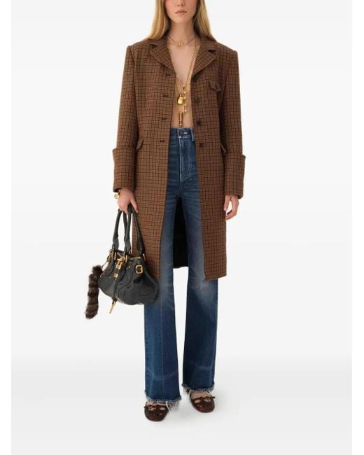 Chloé Brown Wool Houndstooth Single-Breasted Coat