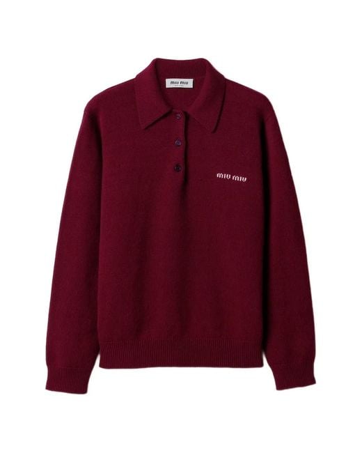 Miu Miu Red Cashmere Polo Sweater