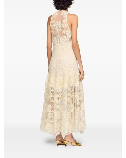 Sandro White Floral Cotton Guipure Maxi Dress