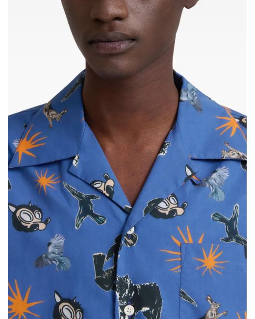 Marni Overhemd Met Grafische Print in het Blue voor heren