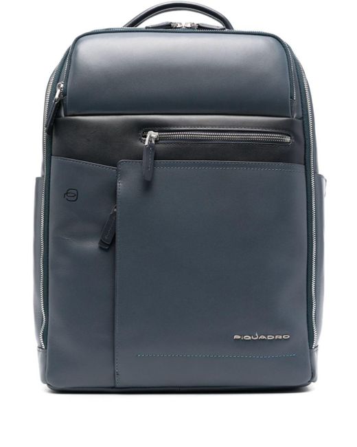 Piquadro Blue Cary Logo-lettering Leather Backpack for men