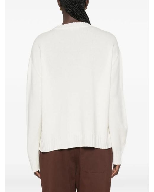 Fabiana Filippi White Ribbed-Trim Crew-Neck Sweater