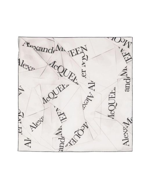 Alexander McQueen Natural Ivory Silk Scarf With Logo