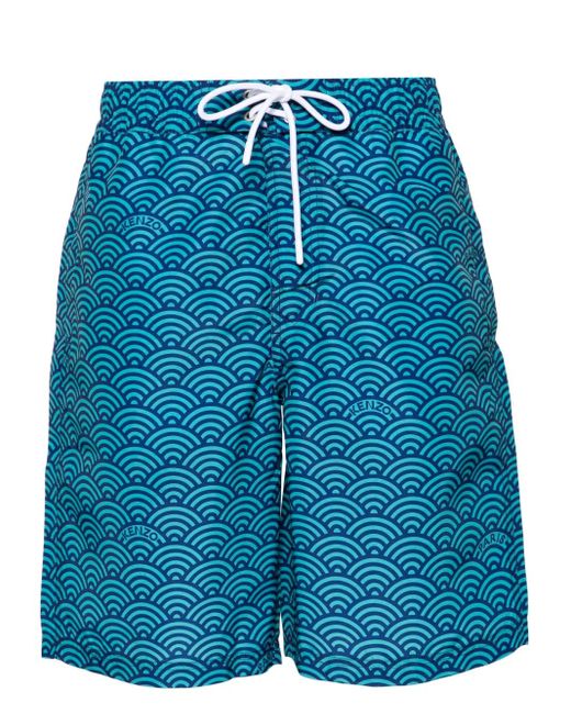 KENZO Blue Seigaiha-Print Swim Shorts for men