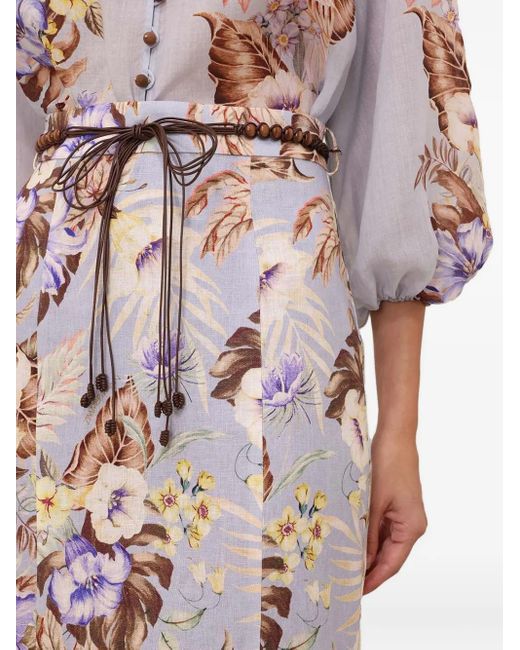 Zimmermann Floral-print Flared Midi Skirt White