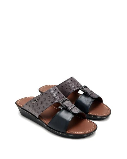 Tod's Black Ostrich-Effect Leather Sandals for men
