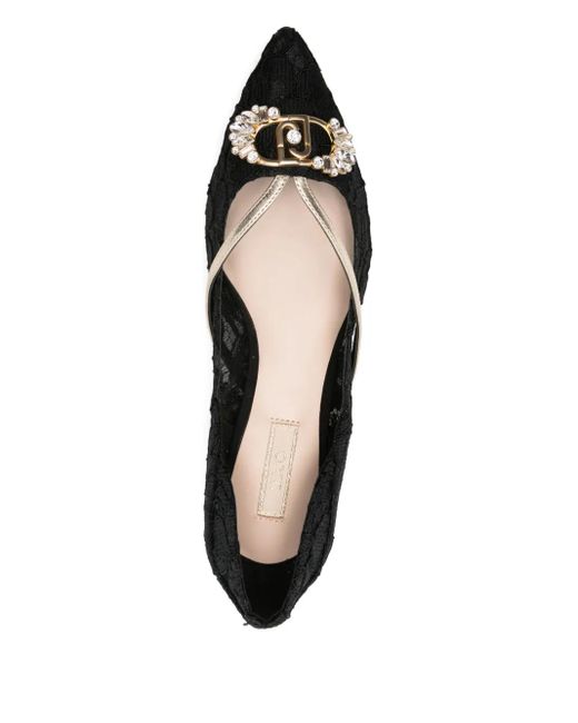 Liu Jo Black Lace-Embellished Pointed-Toe Flats