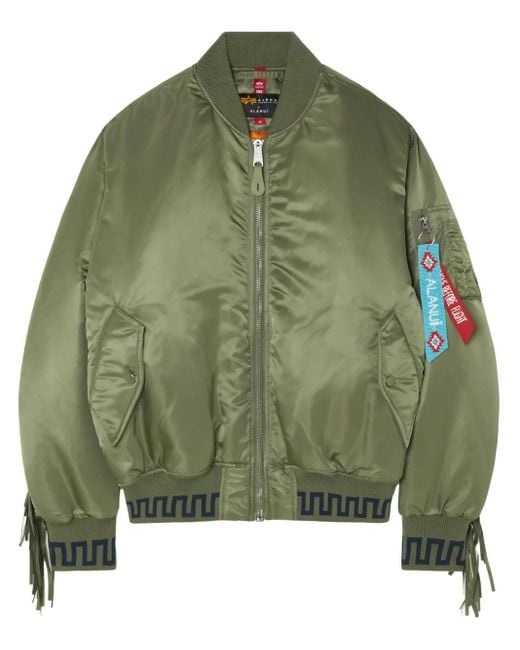 Alanui Green X Alpha Industries Fringe-Detailing Bomber Jacket for men