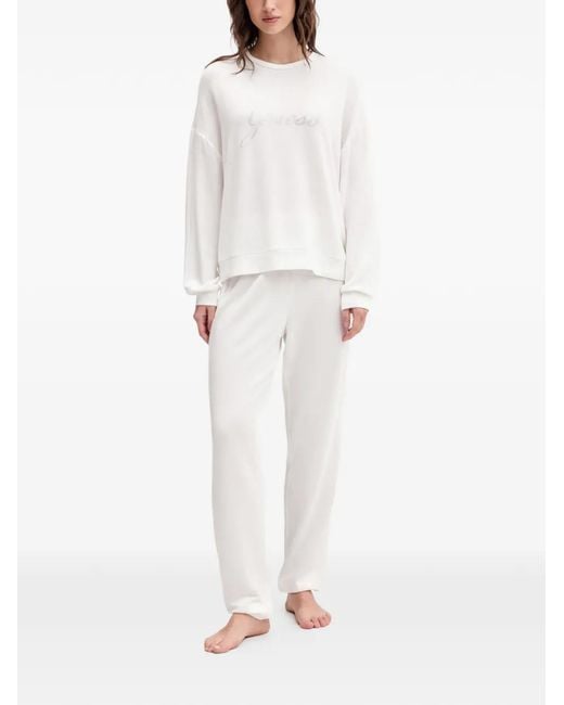 Guess White Rhinestone-Embellished Logo-Script Pajamas
