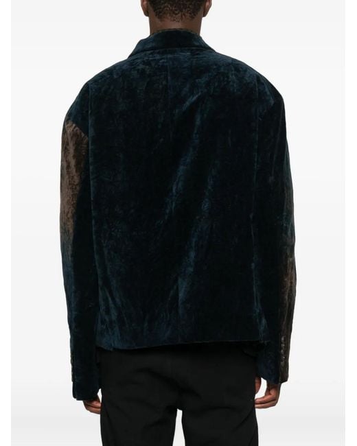 Ziggy Chen Gesmockte Fluwelen Blazer in het Black voor heren